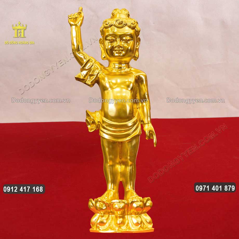 Tượng Phật Đản Sinh Bằng Đồng Đỏ Thếp Vàng 9999 Cao 81Cm