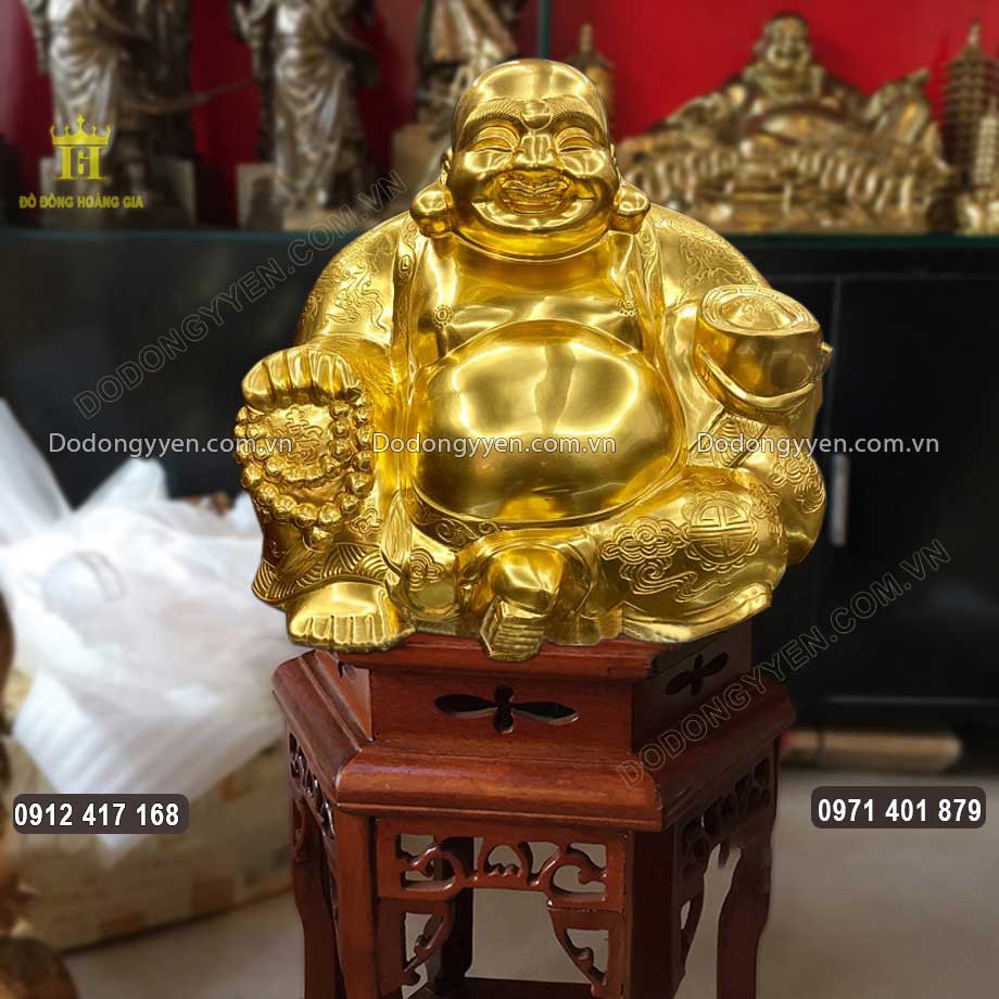 Tượng Phật Di Lặc Bằng Đồng Thếp Vàng 9999 Cao 45Cm