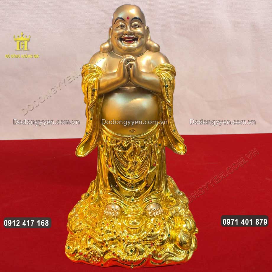 Tượng Phật Di Lặc Đứng Chúc Phúc Cười Hoan Hỷ Dát Vàng 9999