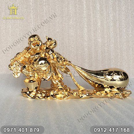 Tượng Phật Di Lặc đứng kéo tiền mạ vàng 30cm
