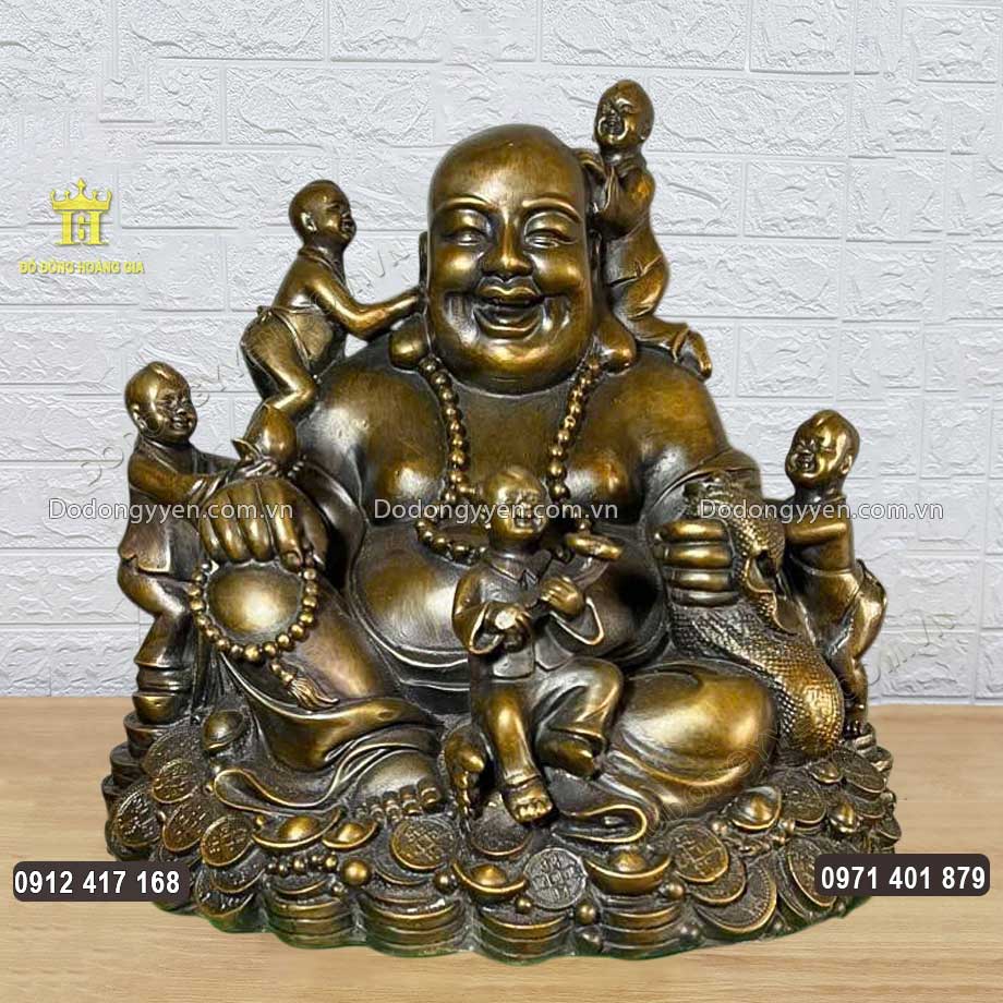 Tượng Phật Di Lặc Ngũ Phúc Bằng Đồng Vàng Hun Giả Cổ
