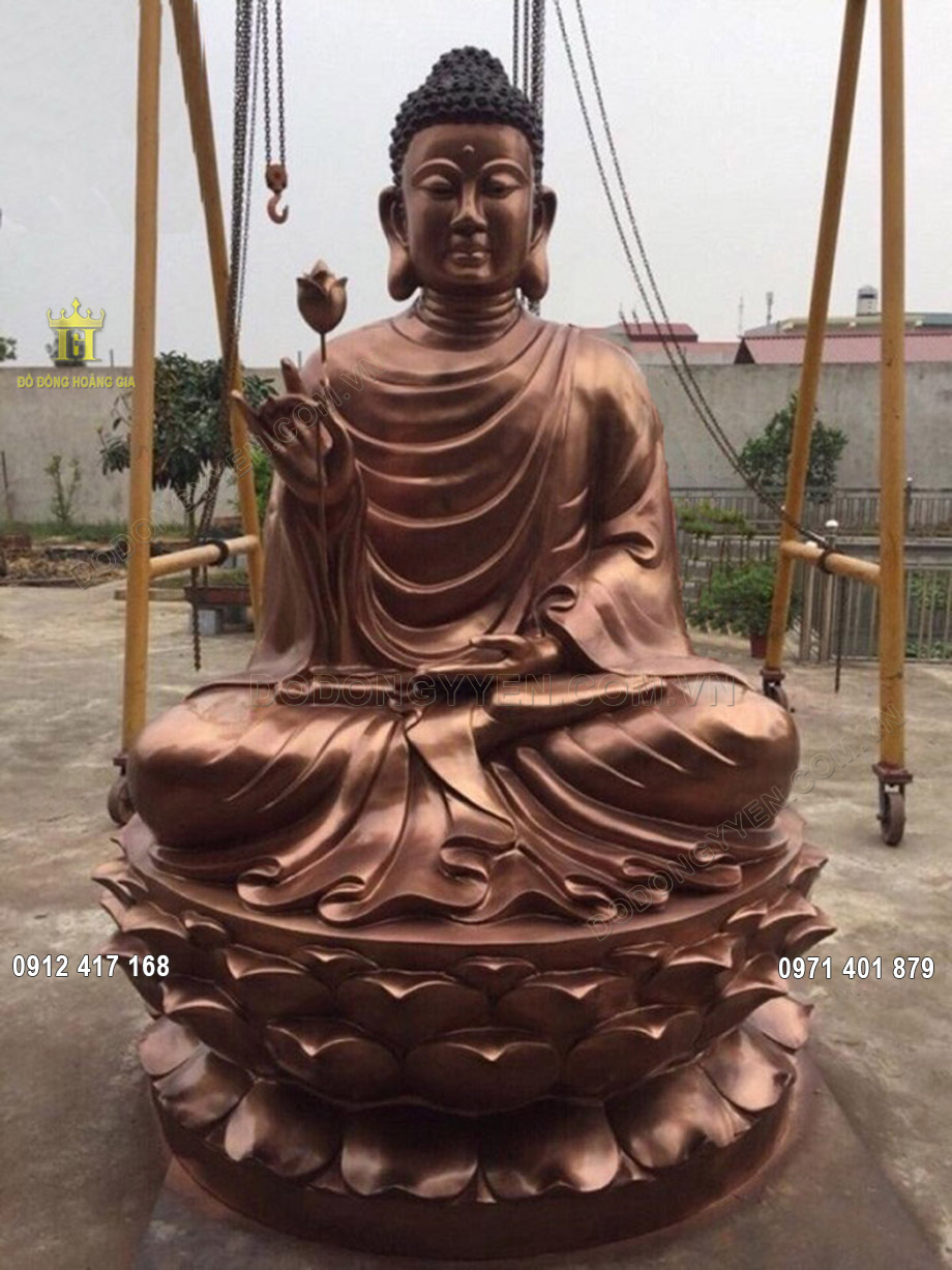 Tượng Phật Thích Ca Niêm Hoa Vi Tiếu Đồng Đỏ