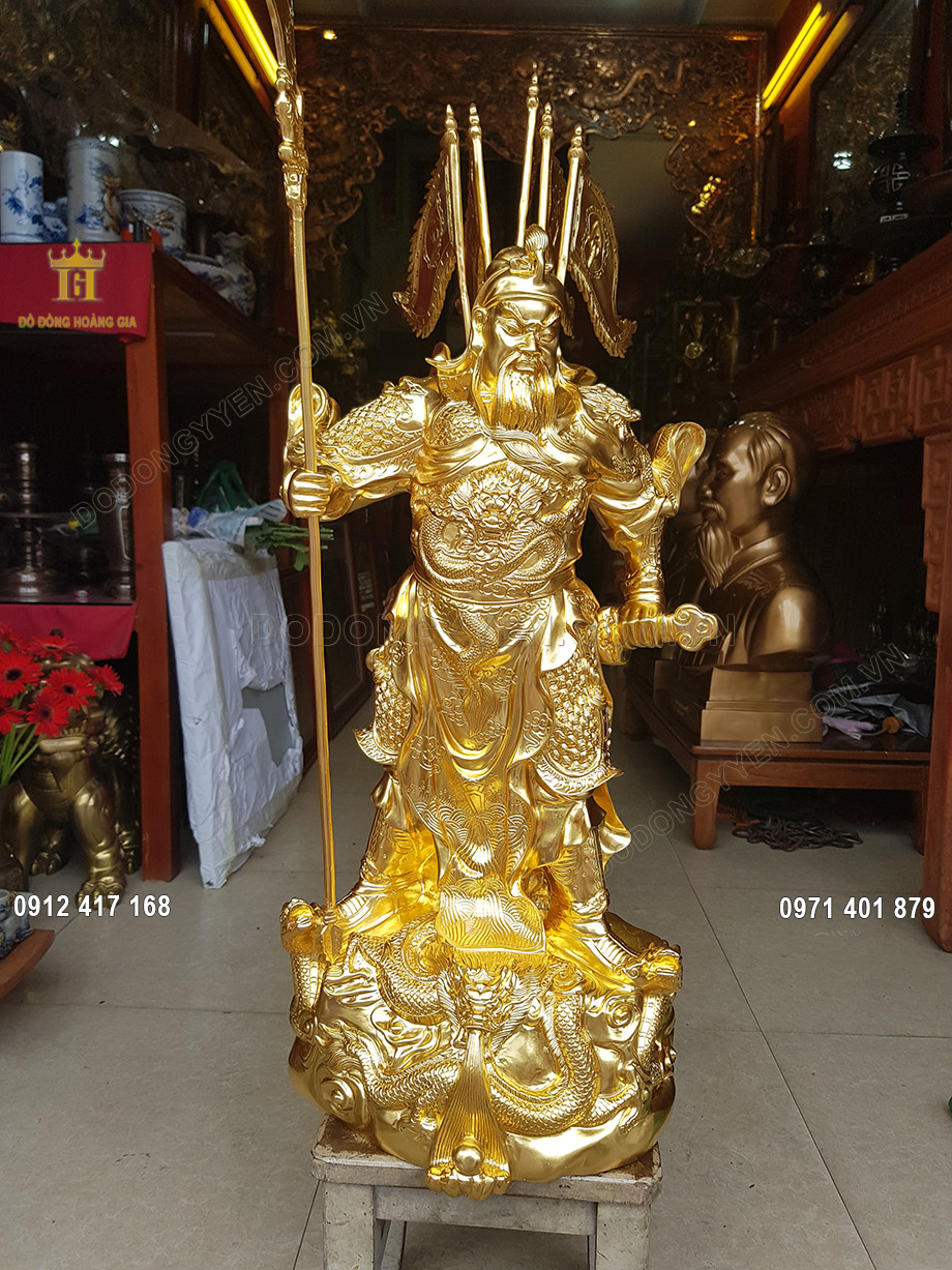 Tượng Quan C&ocirc;ng Đứng Chống Đao Cầm Gươm D&aacute;t V&agrave;ng 9999 70Cm