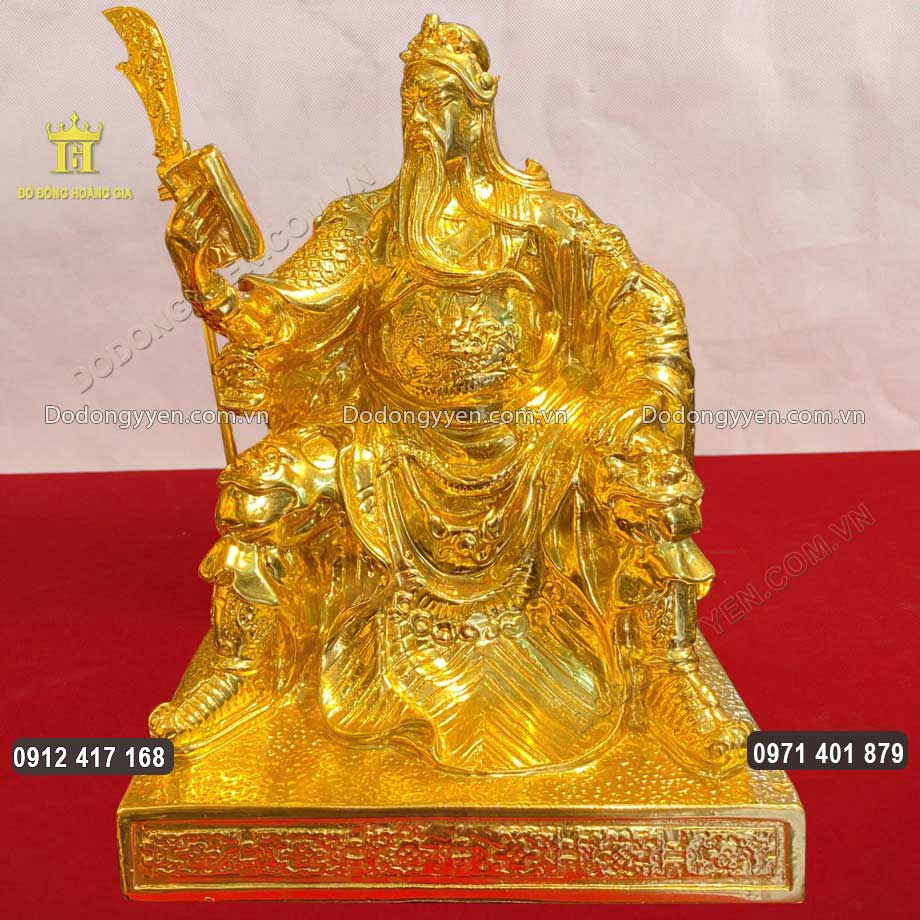 Tượng Quan Công Ngồi Đọc Sách Dát Vàng Nano Cao 22Cm