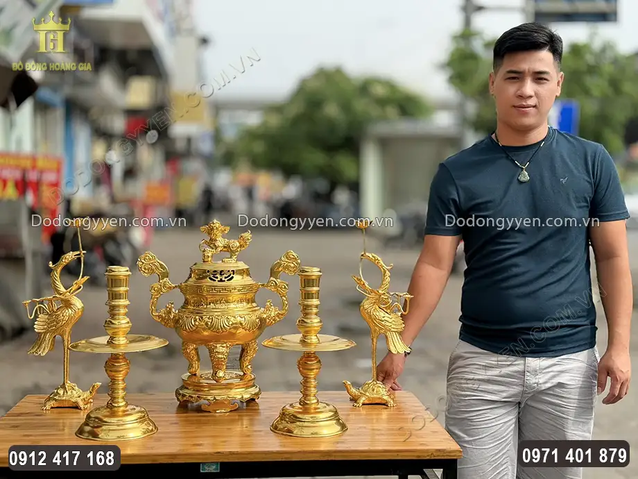 Bộ Ngũ Sự Đỉnh Hoa S&ograve;i D&aacute;t V&agrave;ng 9999 Cao 45Cm