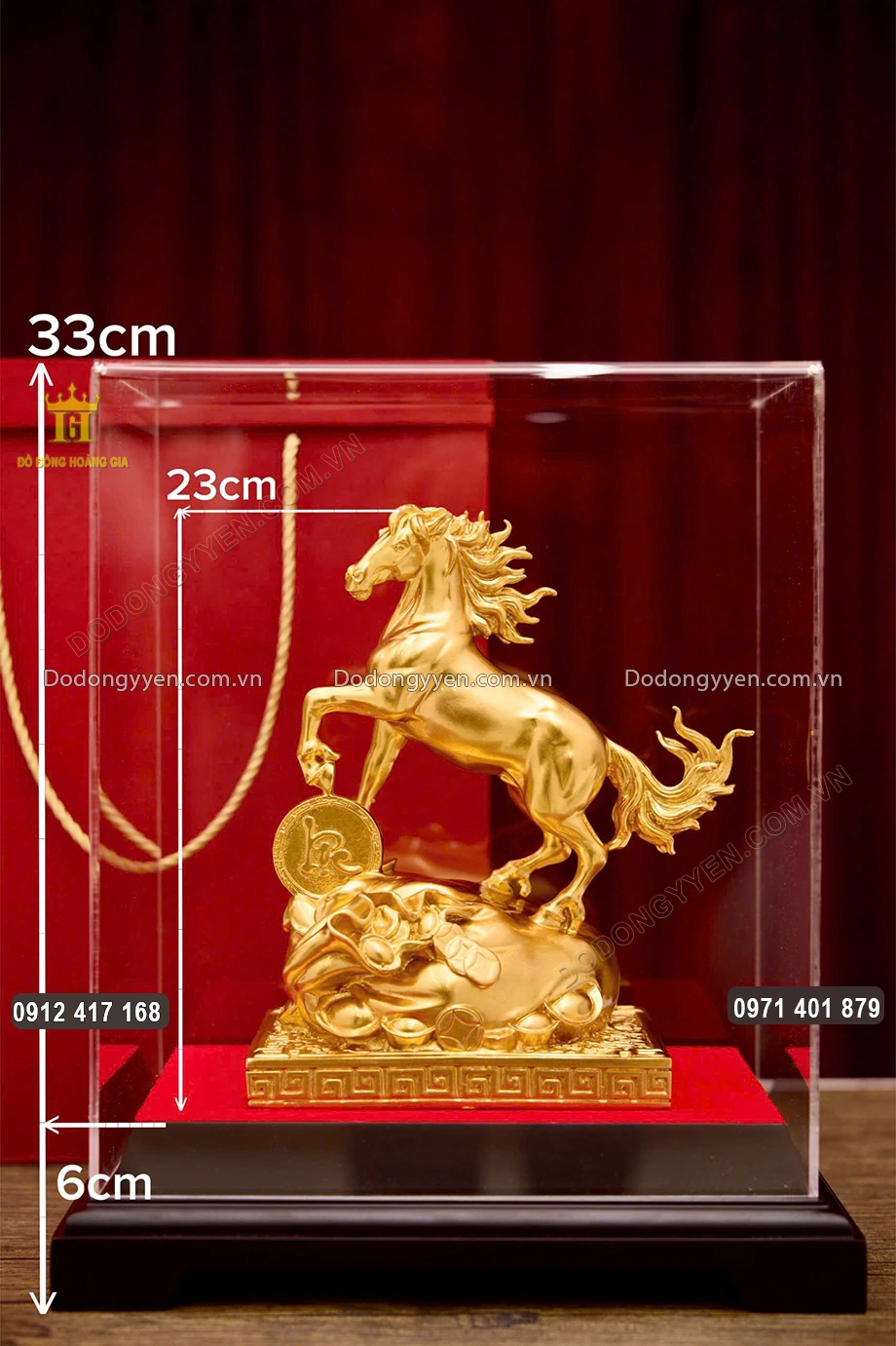 Tượng Con Ngựa Phong Thủy Chữ Lộc D&aacute;t V&agrave;ng 24K Cao 23Cm