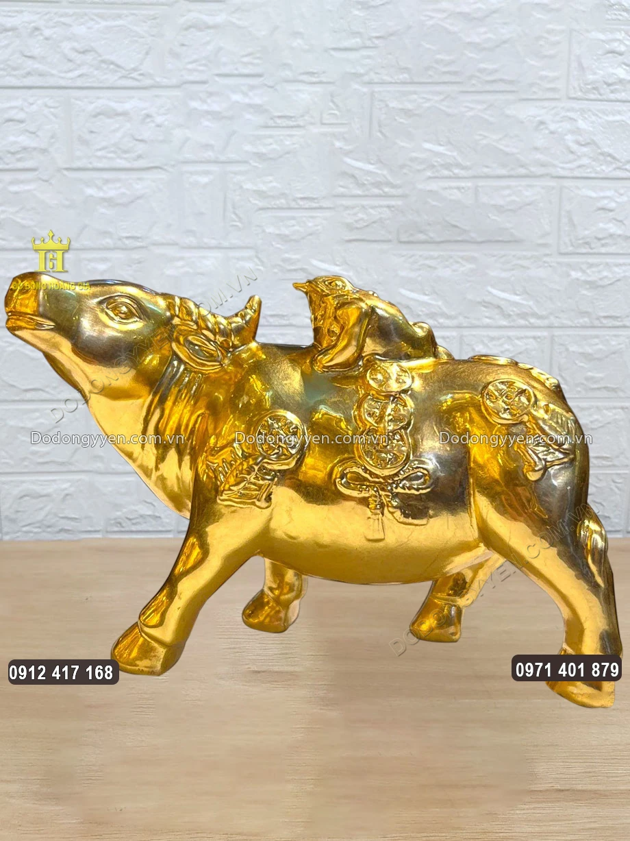 Tượng Đồng Trâu Cõng Thiềm Thừ Mạ Vàng 24K
