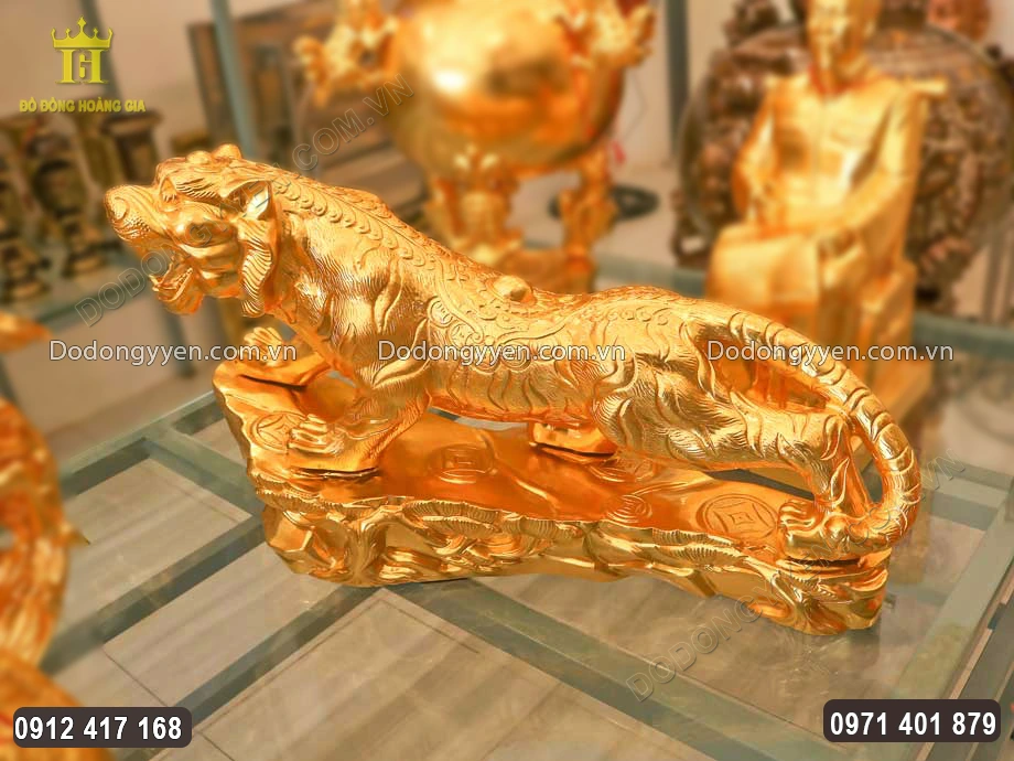 Tượng Hổ Phong Thủy Bằng Đồng D&aacute;t V&agrave;ng 9999 61Cm