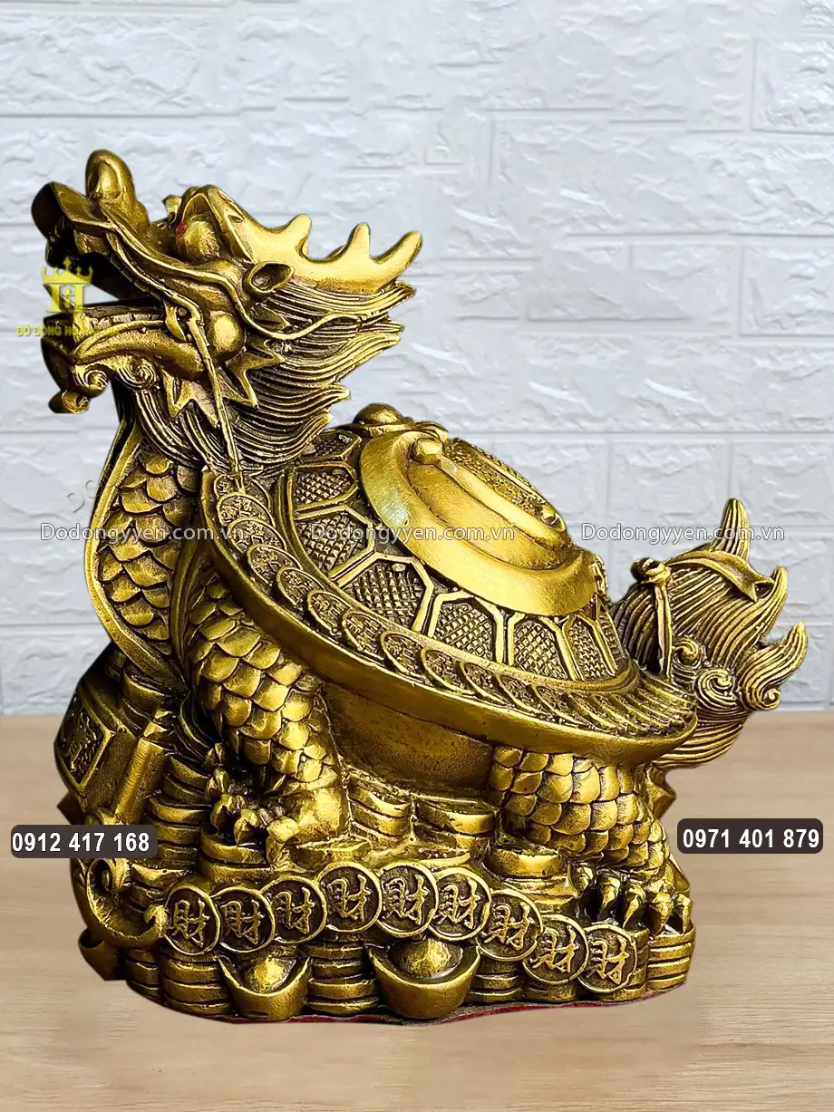 Tượng Long Quy B&aacute;t Qu&aacute;i Đeo X&acirc;u Tiền Bằng Đồng Cao 22Cm