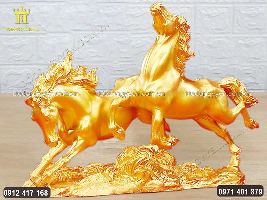 Tượng Song M&atilde; Ph&aacute;t Lộc Mạ V&agrave;ng 24K Cao 31.5Cm