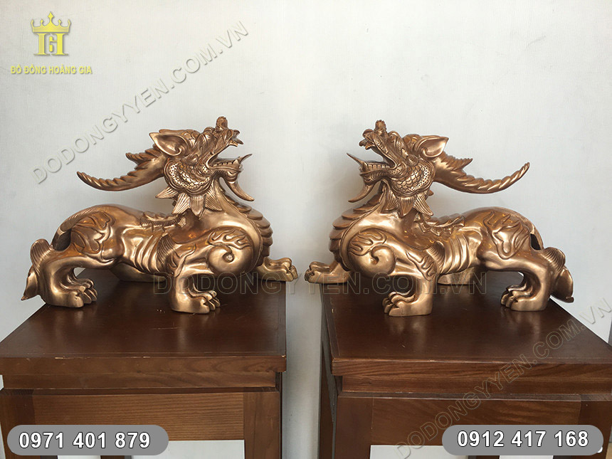 Tỳ Hưu Một Sừng đúc bằng đồng đỏ 42cm