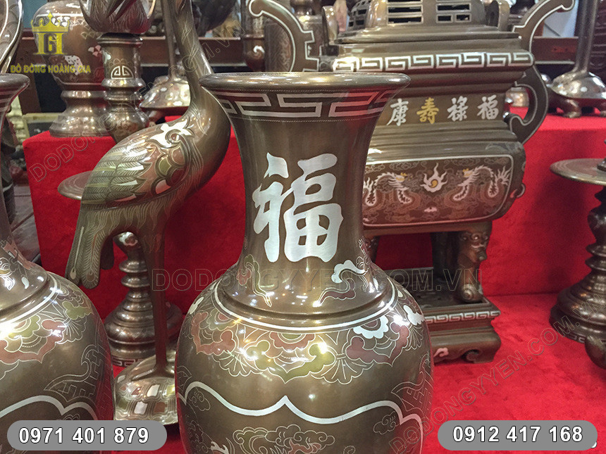 Đ&ocirc;i Lọ Hoa Ph&uacute;c Lộc Khảm Ngũ Sắc