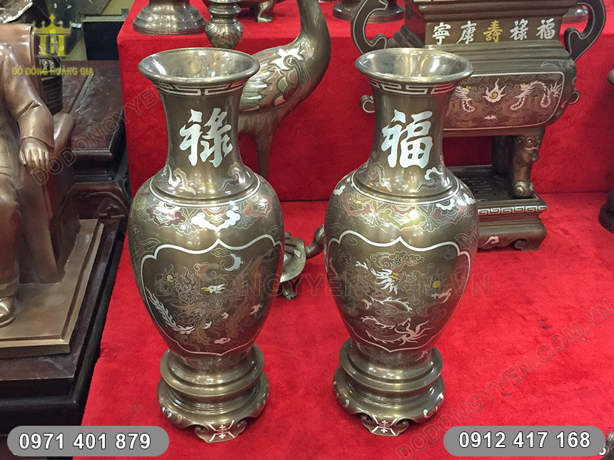 Đ&ocirc;i Lọ Hoa Ph&uacute;c Lộc Khảm Ngũ Sắc