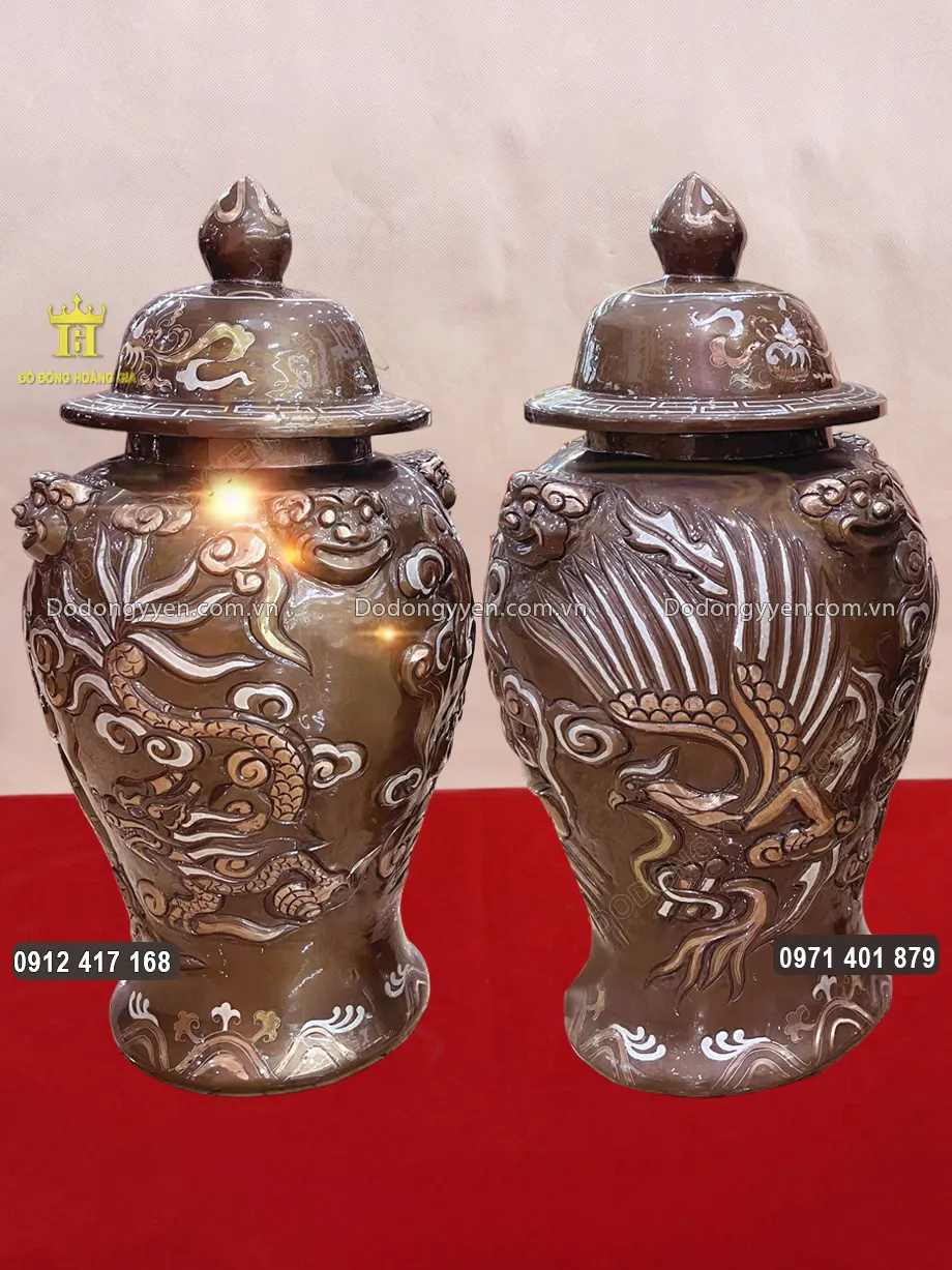 Đ&ocirc;i Ch&oacute;e Long Phụng Khảm Tam Kh&iacute; Cao 51Cm