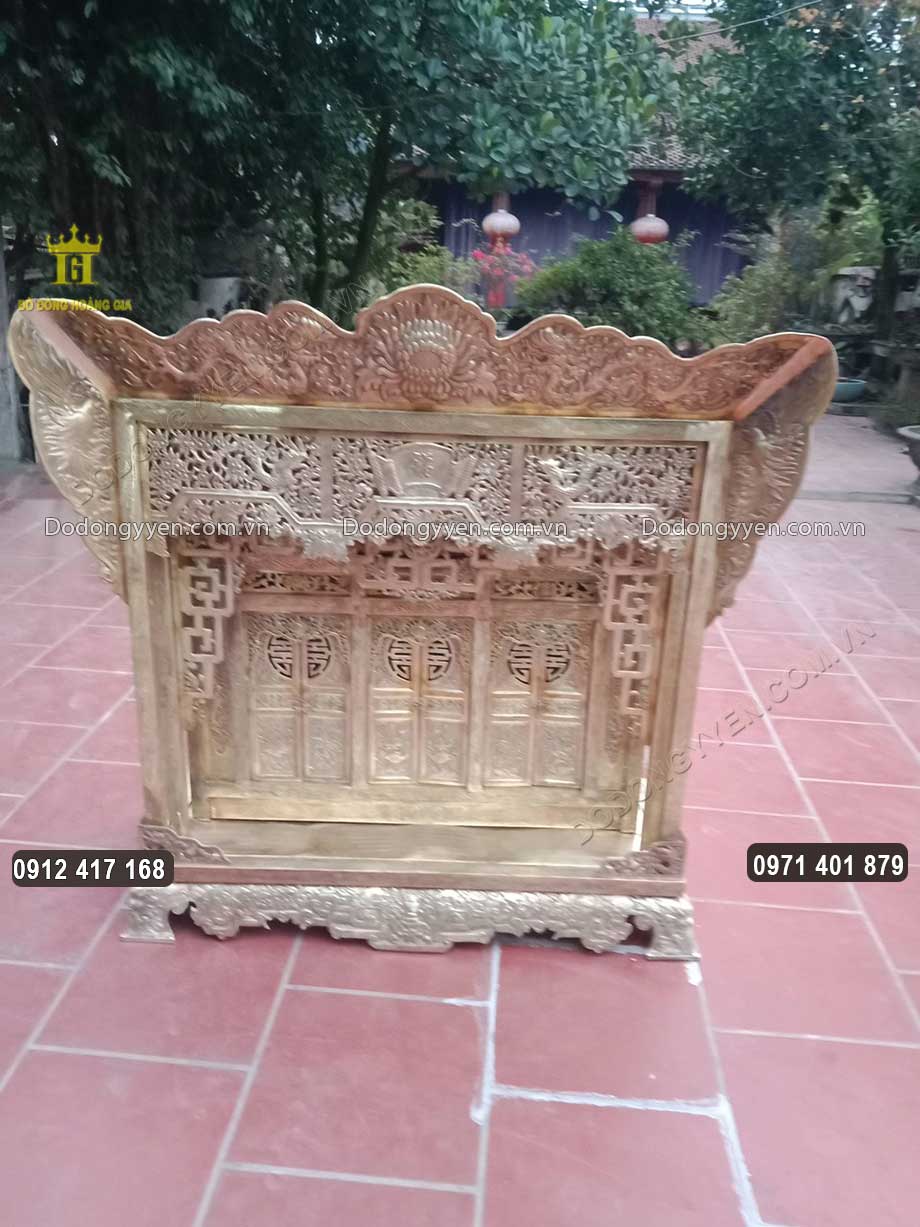 Kh&aacute;m Thờ Bằng Đồng V&agrave;ng 1M3 Chế T&aacute;c Thủ C&ocirc;ng