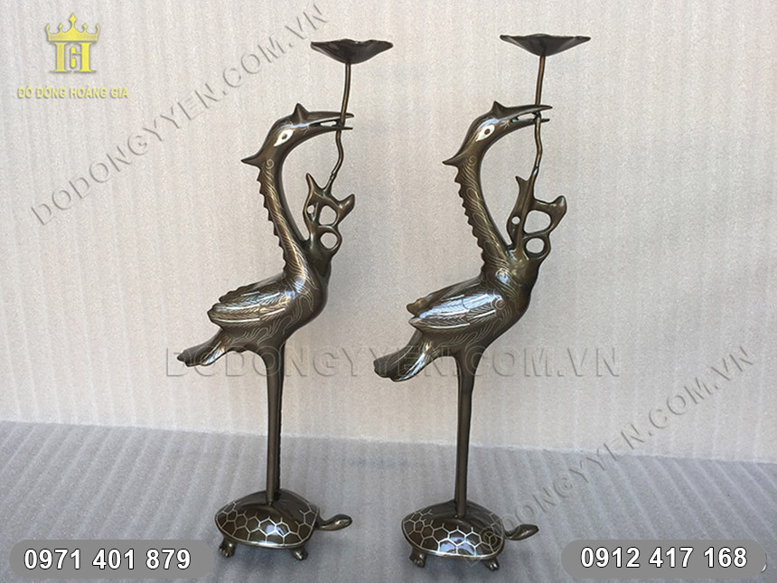 hạc đồng khảm bạc 48cm hạc đồng khảm bạc 48cm