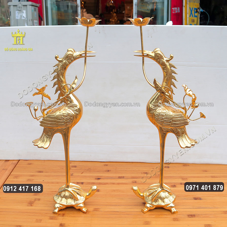 Đ&ocirc;i Hạc Thờ Bằng Đồng D&aacute;t V&agrave;ng 9999 H&agrave;ng Đặt