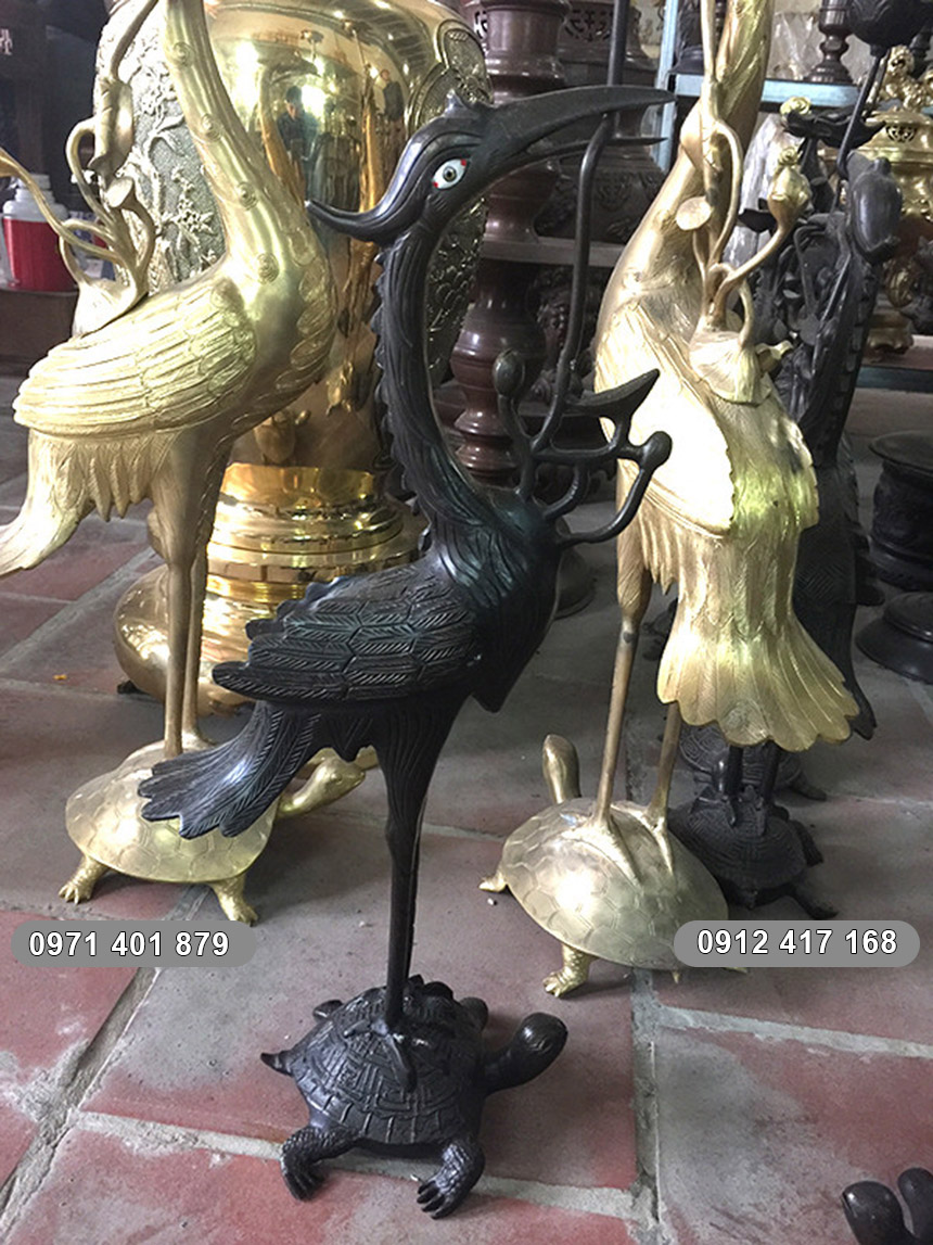 hạc thờ bằng đồng hun đen hac dong