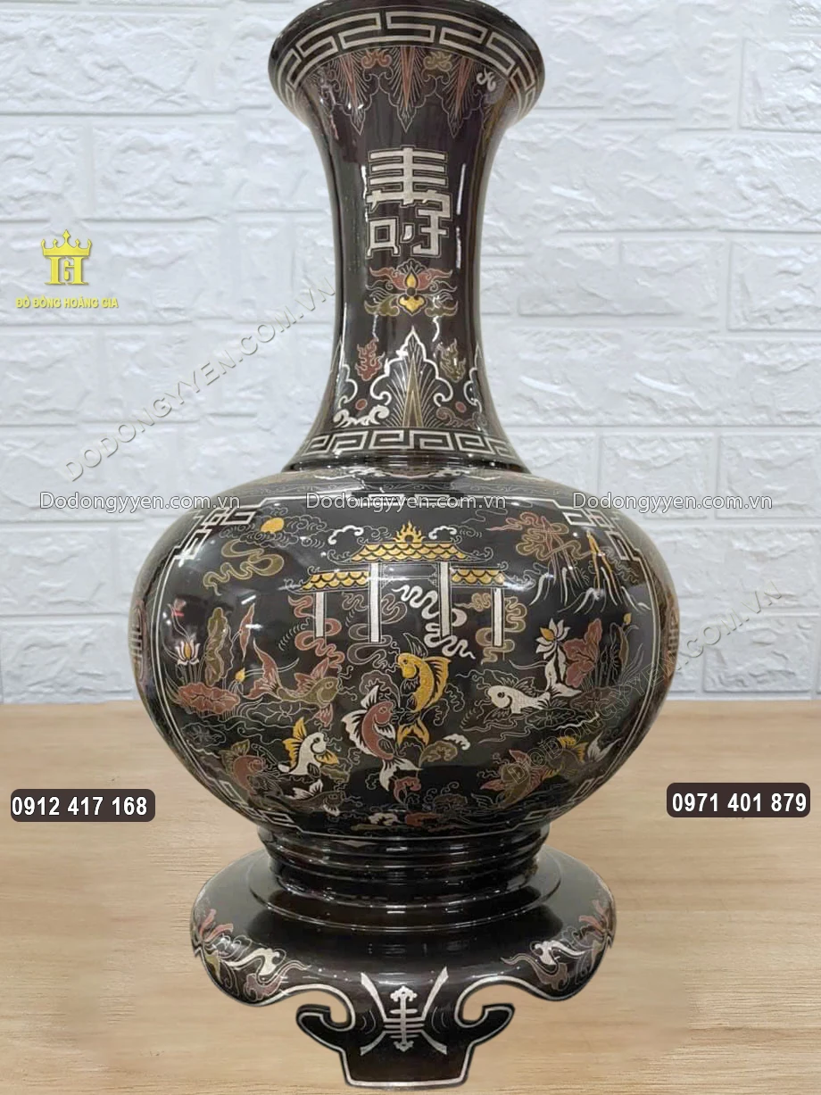 Đôi Lọ Củ Tỏi Cá Chép Hóa Rồng Khảm Ngũ Sắc Cao 68Cm