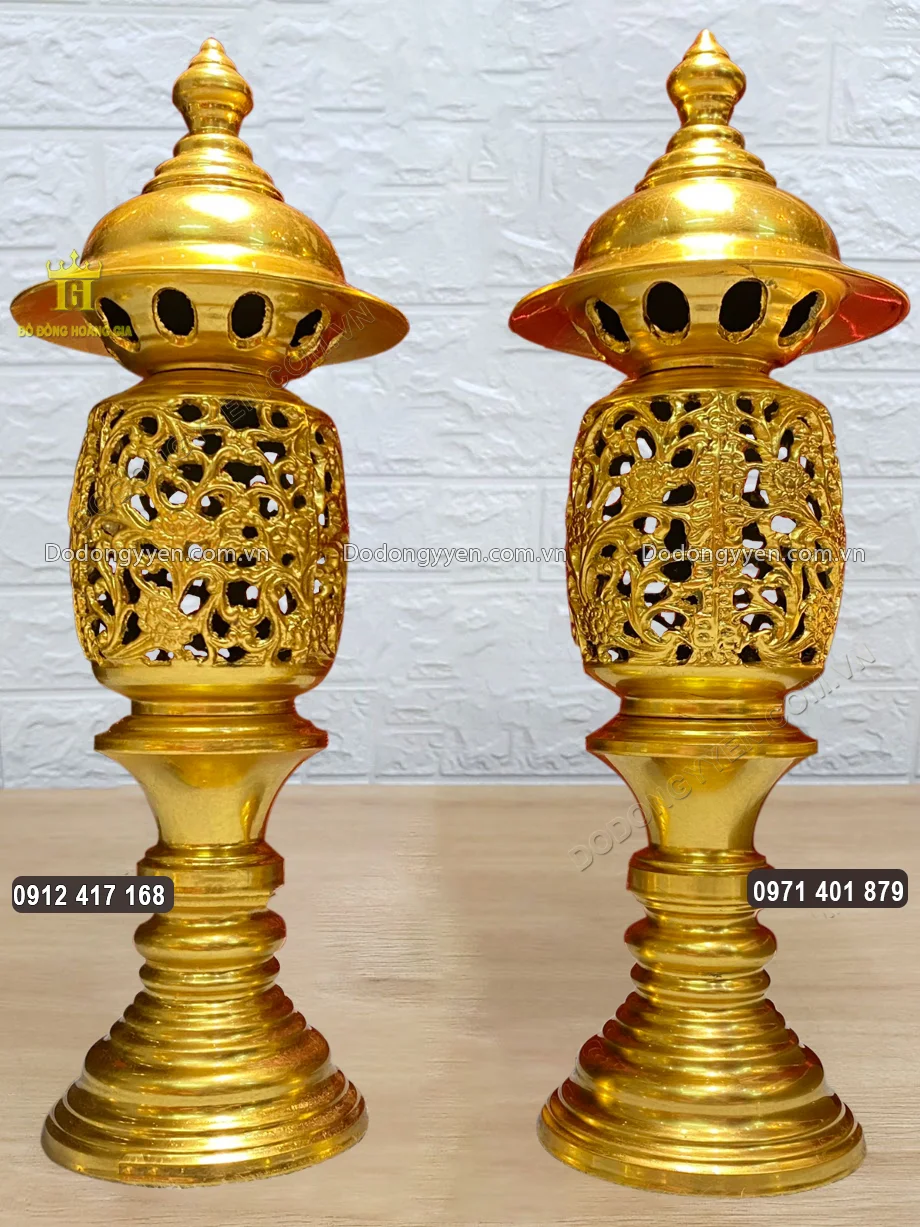 Đ&ocirc;i Đ&egrave;n Thờ Bằng Đồng Thếp V&agrave;ng 24K