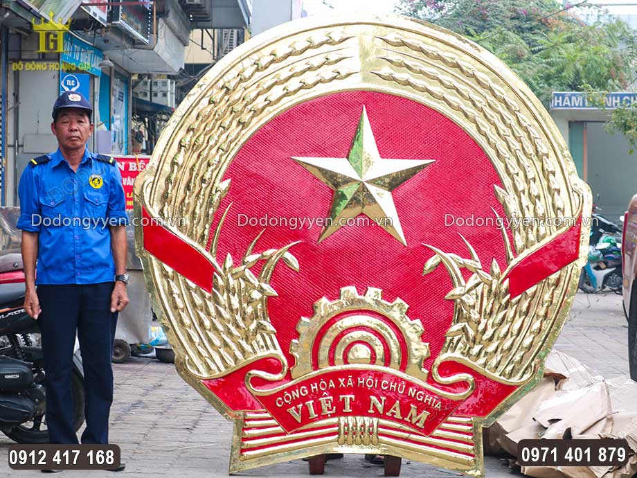 Quốc Huy Bằng Đồng V&agrave;ng K&iacute;ch Thước Lớn 2M17 Chuẩn Mẫu