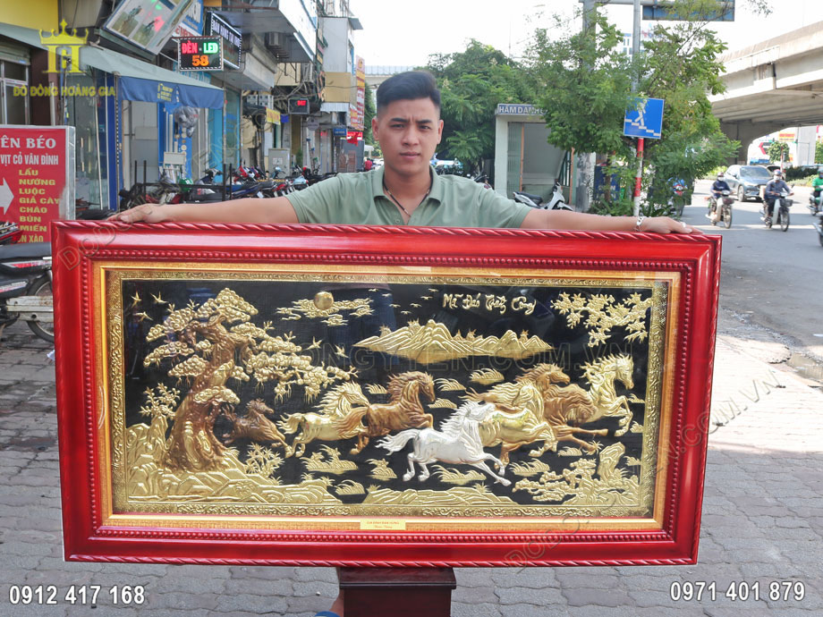 Bức Tranh Đồng M&atilde; Đ&aacute;o Th&agrave;nh C&ocirc;ng Bằng Đồng V&agrave;ng 1M7x85Cm