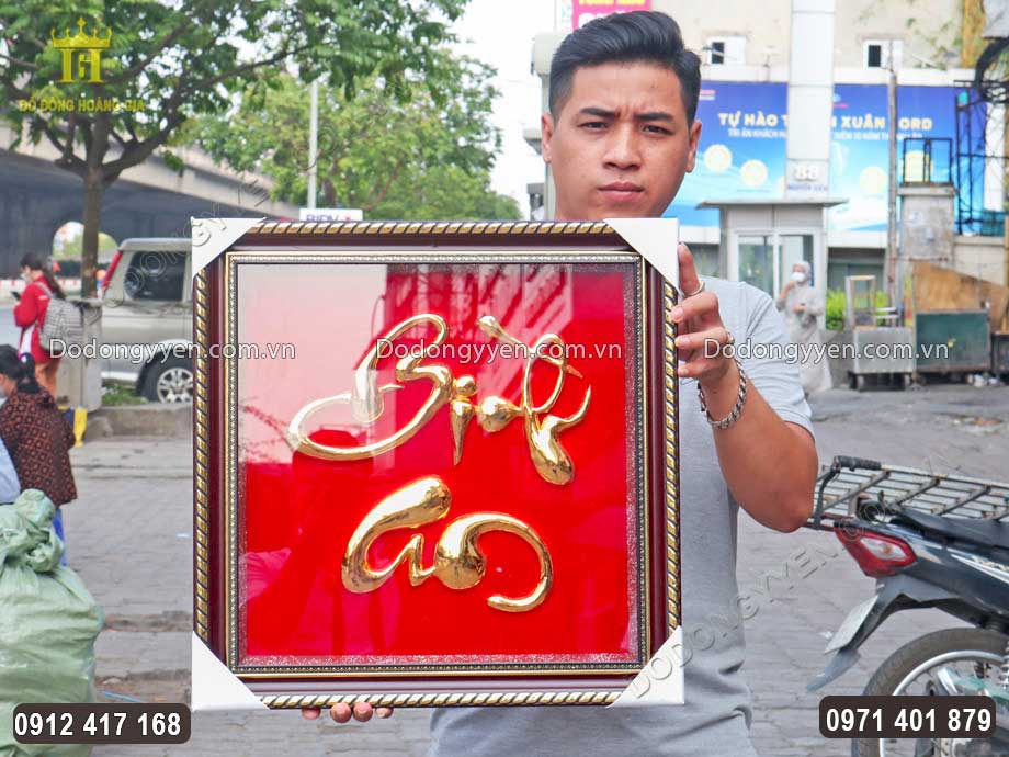 Tranh Chữ Bình An Thư Pháp Mạ Vàng 24K Cao Cấp