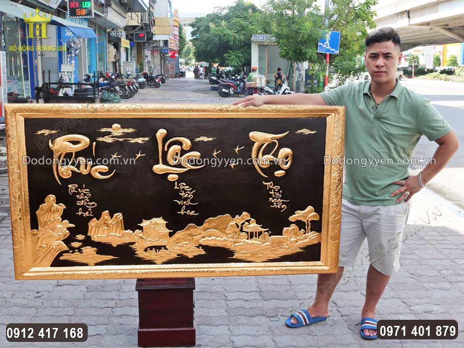Tranh Chữ Phúc Lộc Thọ Khung Liền Đồng Dát Vàng 9999