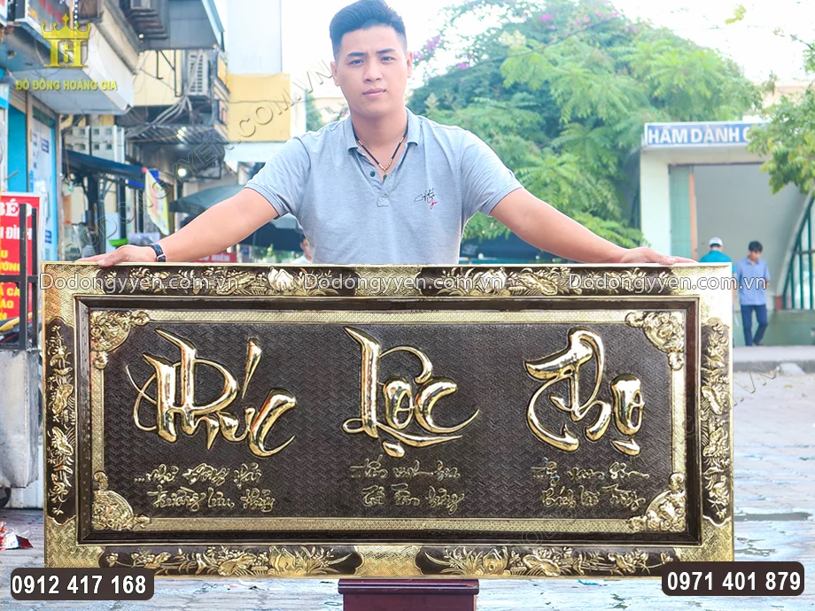 Tranh Chữ Phúc Lộc Thọ Khung Liền Đồng Khổ 1M38