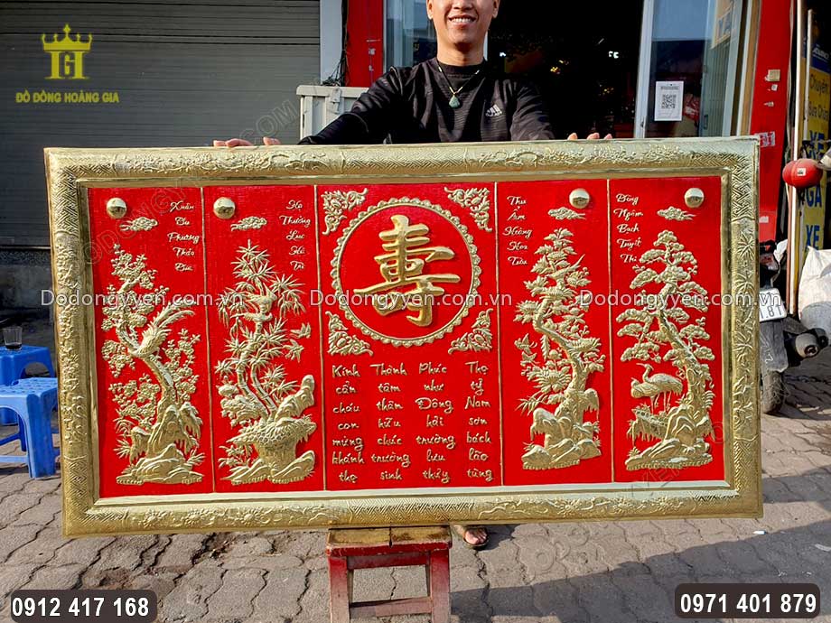 Tranh Đồng Chữ Thọ Tứ Qu&yacute; D&aacute;t V&agrave;ng 24K Cao Cấp