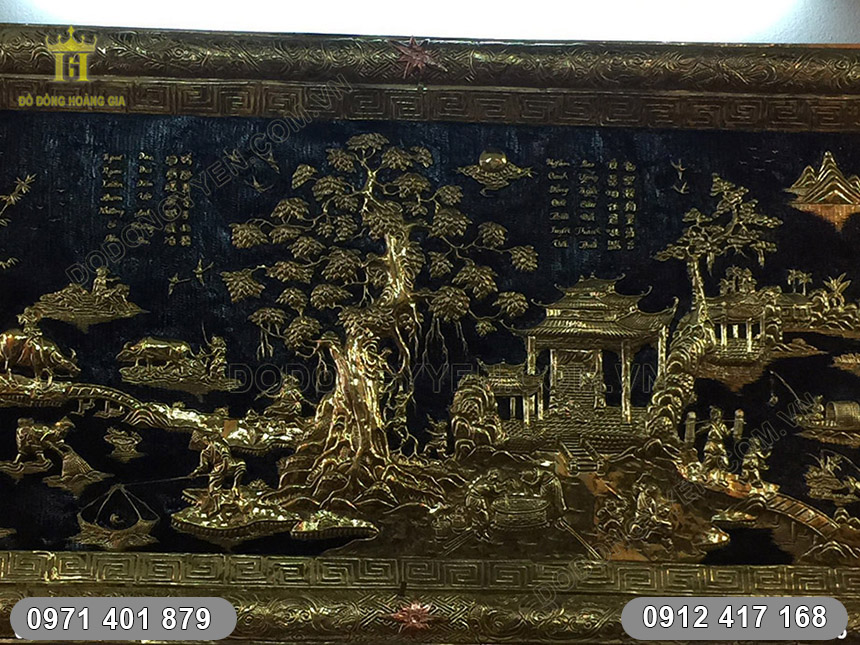 tranh đồng qu&ecirc; khung đồng 1m55