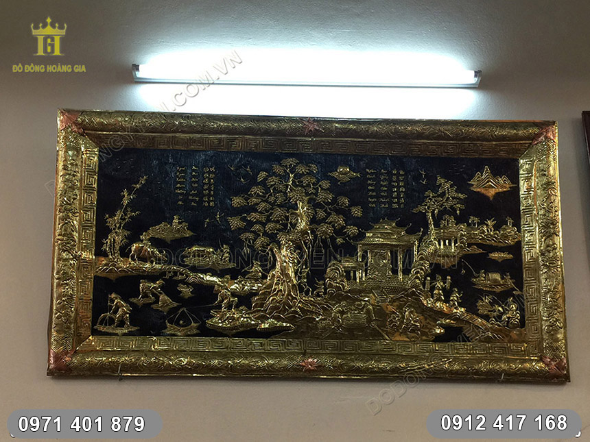 tranh đồng qu&ecirc; khung đồng 1m55