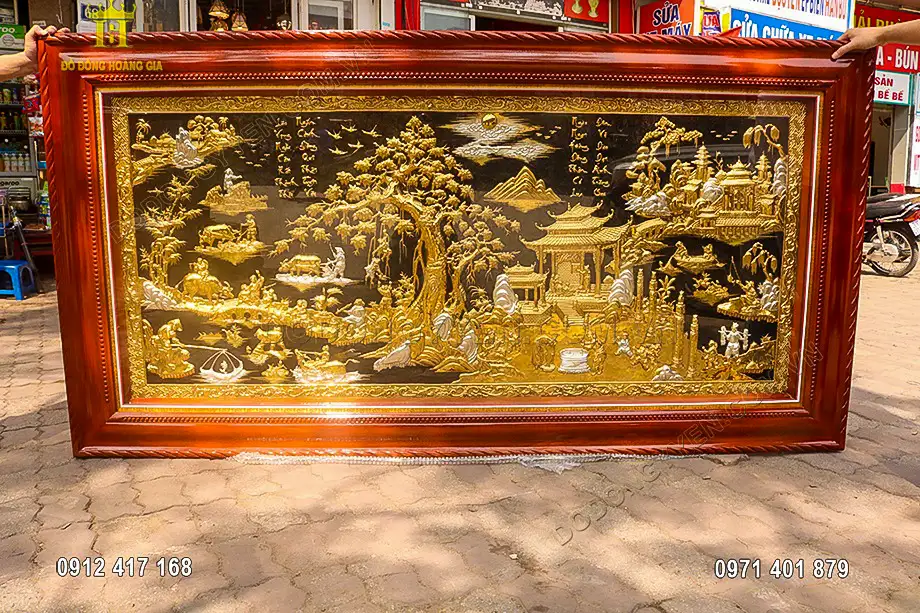 Tranh đồng qu&ecirc; mạ tam kh&iacute; 2m3