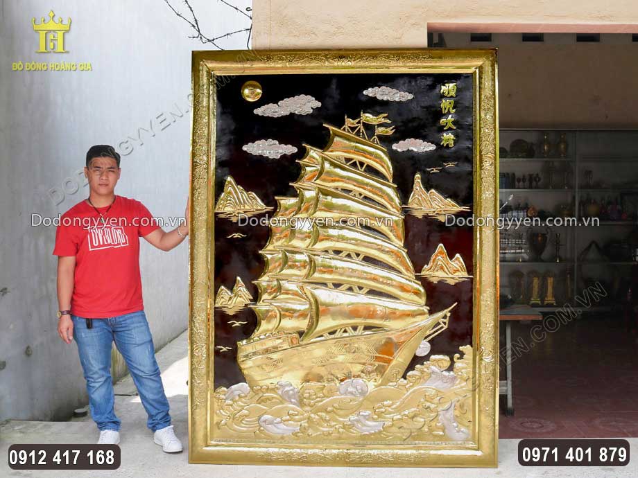 Tranh Đồng Thuận Buồm Xuôi Gió Khổ Dọc Cỡ Lớn 2M68