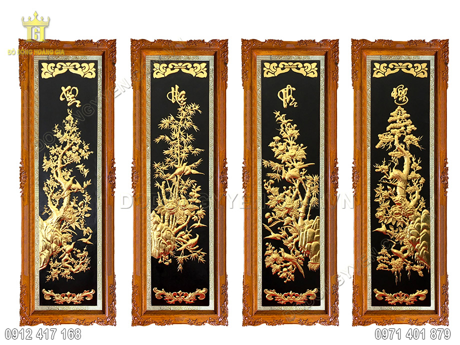 tranh đồng tứ qu&yacute; d&aacute;t v&agrave;ng