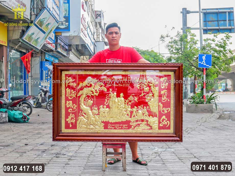 Tranh Mừng Thọ Cụ &Ocirc;ng 70 Tuổi Bằng Đồng Mạ V&agrave;ng 24K