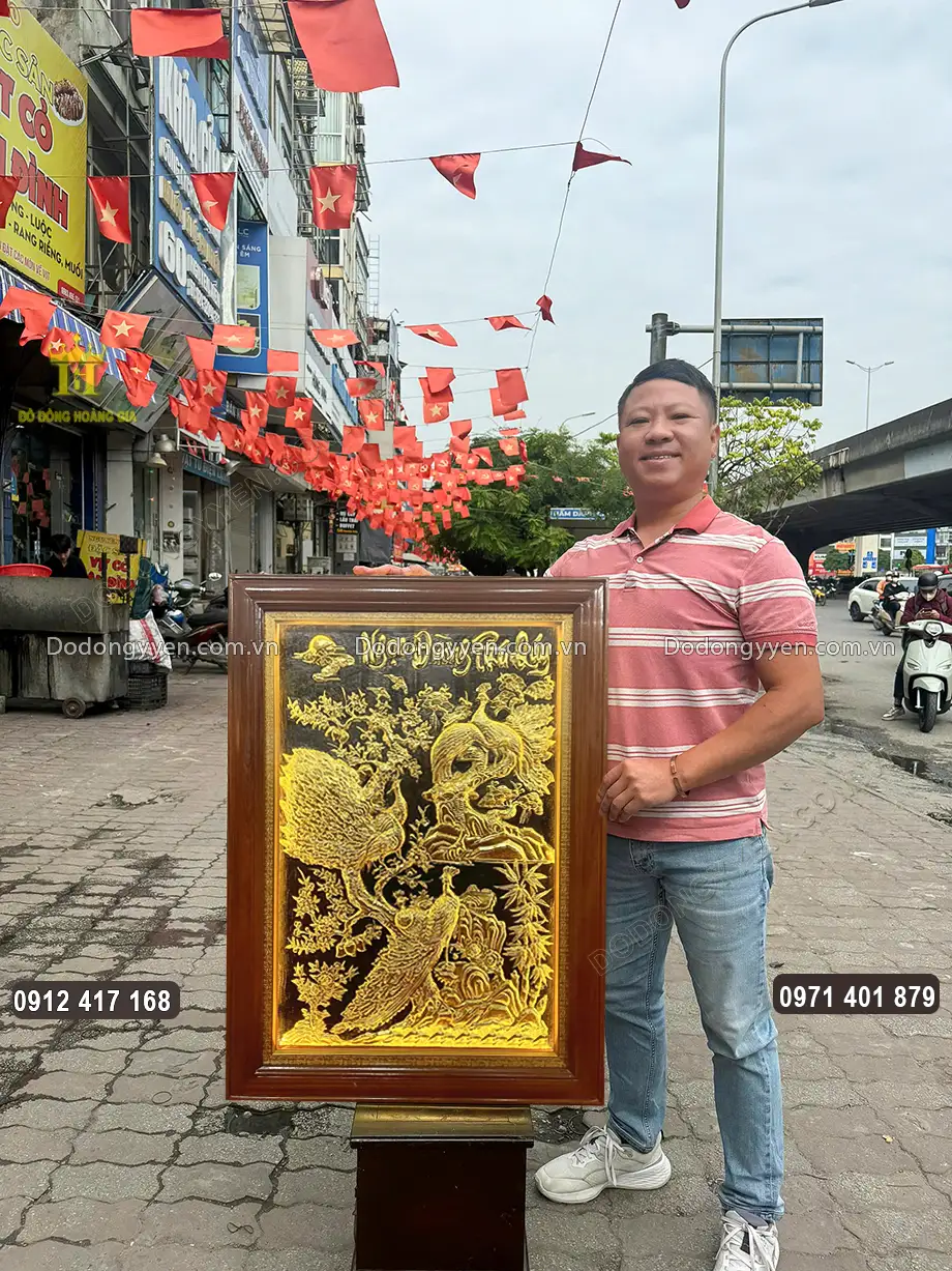 Tranh Ngọc Đường Phú Quý Bằng Đồng Dát Vàng 9999