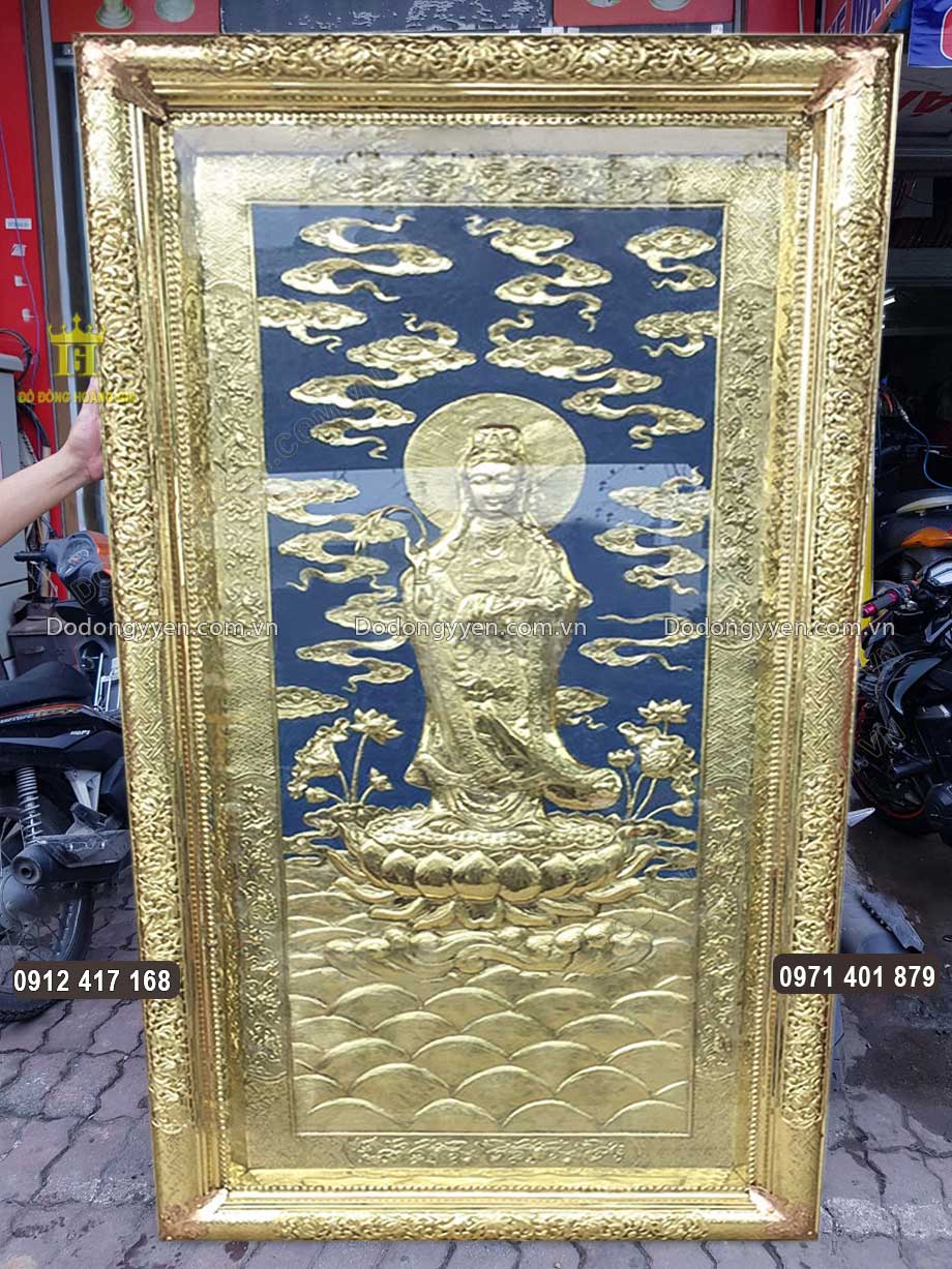 Tranh Phật B&agrave; Quan &Acirc;m Bằng Đồng V&agrave;ng H&agrave;ng Đặt