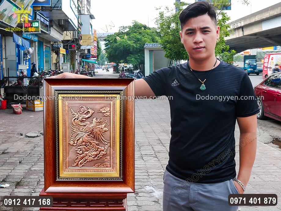 Tranh Phượng Hoàng Bằng Đồng Đỏ Khổ 60Cm
