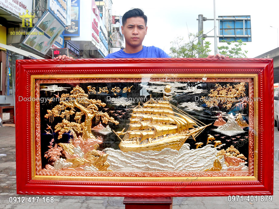 Tranh Thuận Buồm Xu&ocirc;i Gi&oacute; Mạ V&agrave;ng Bạc Cao Cấp 1M75x85cm