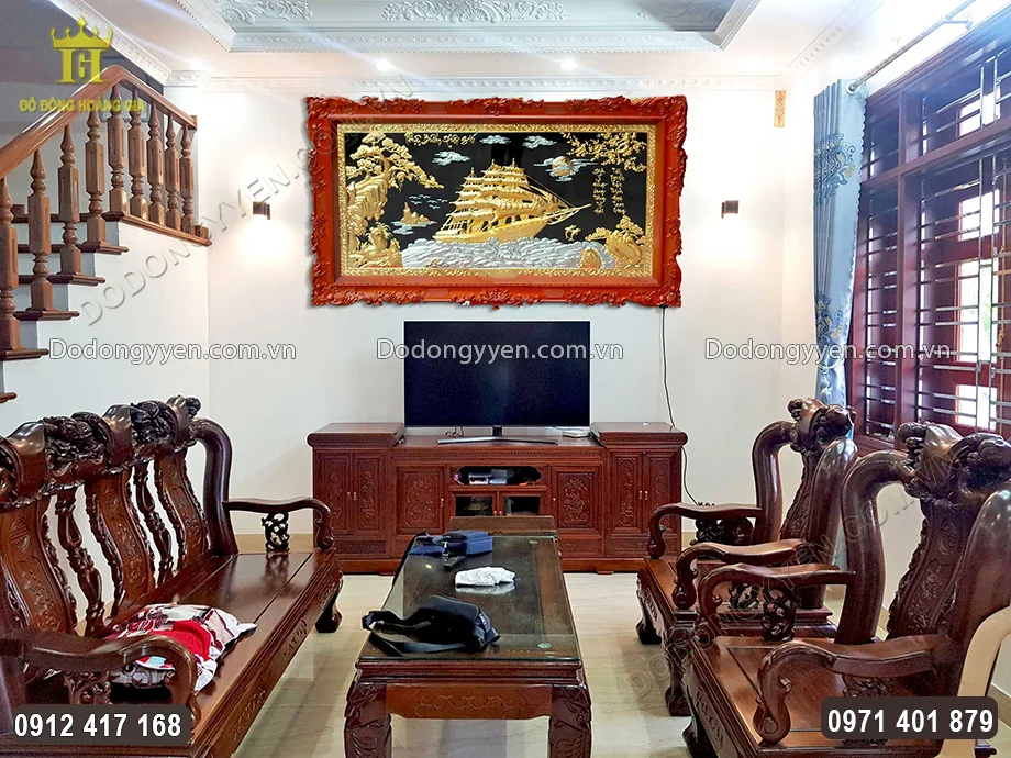 Tranh Thuận Buồm Xuôi Gió Bằng Đồng Mạ Vàng Mạ Bạc