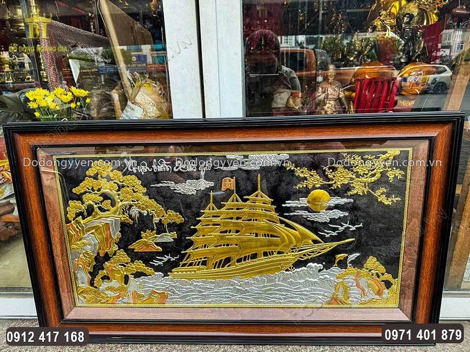 Tranh Thuận Buồm Xu&ocirc;i Gi&oacute; D&aacute;t V&agrave;ng D&aacute;t Bạc Cỡ Nhỏ 95Cm