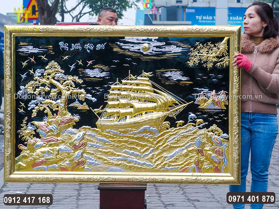 Tranh Thuận Buồm Xu&ocirc;i Gi&oacute; Mạ Tam Kh&iacute; Khung Liền Đồng