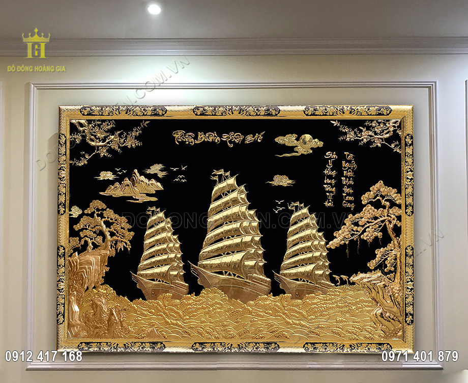 tranh thuận buồm xu&ocirc;i gi&oacute; mạ v&agrave;ng 24k