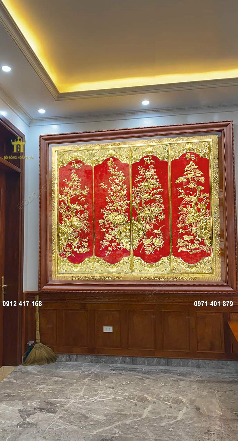 tranh tứ quý mạ vàng