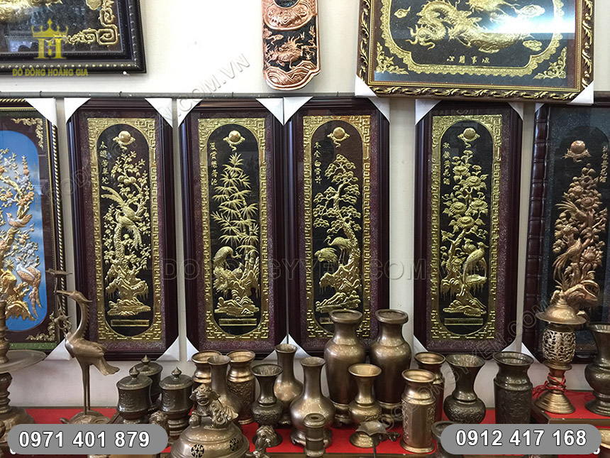 tranh tứ qu&yacute; đồng v&agrave;ng