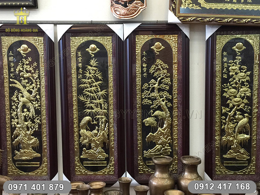 tranh tứ quý đồng vàng tranh tứ quý đồng vàng
