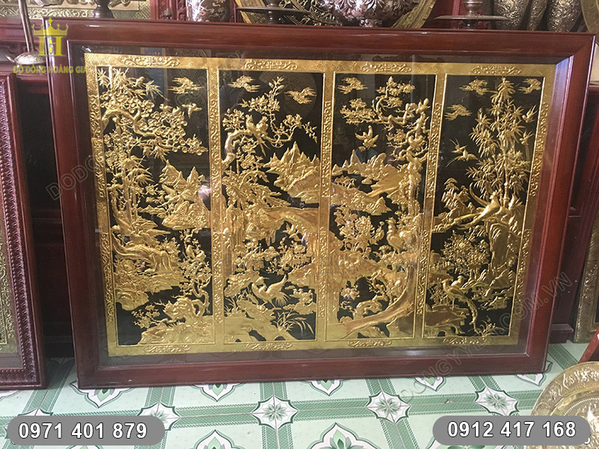tranh tứ qu&yacute; mạ v&agrave;ng tấm liền