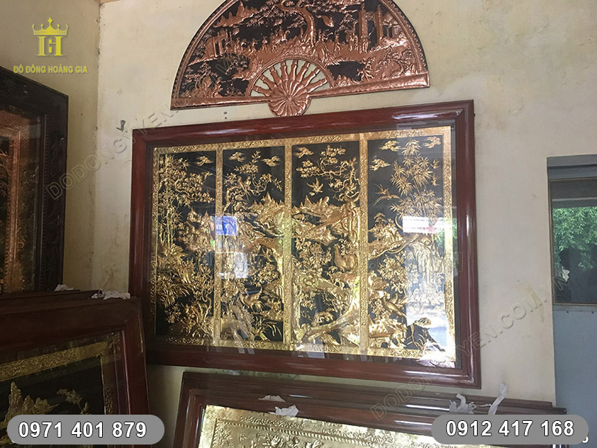 tranh tứ qu&yacute; mạ v&agrave;ng tấm liền