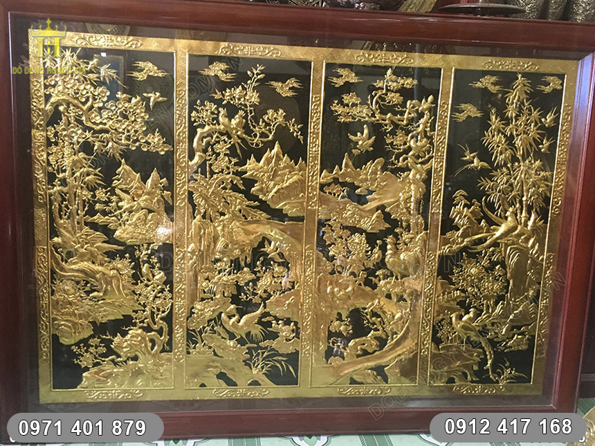 tranh tứ quý mạ vàng tấm liền tranh tứ quý mạ vàng tấm liền